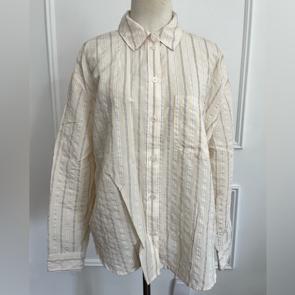 Madewell Relaxed Striped Button-Up Shirt - Cream & Black - Size L